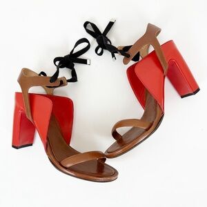Maison Martin MARGIELA Red/Brown Lace Up Leather Heel